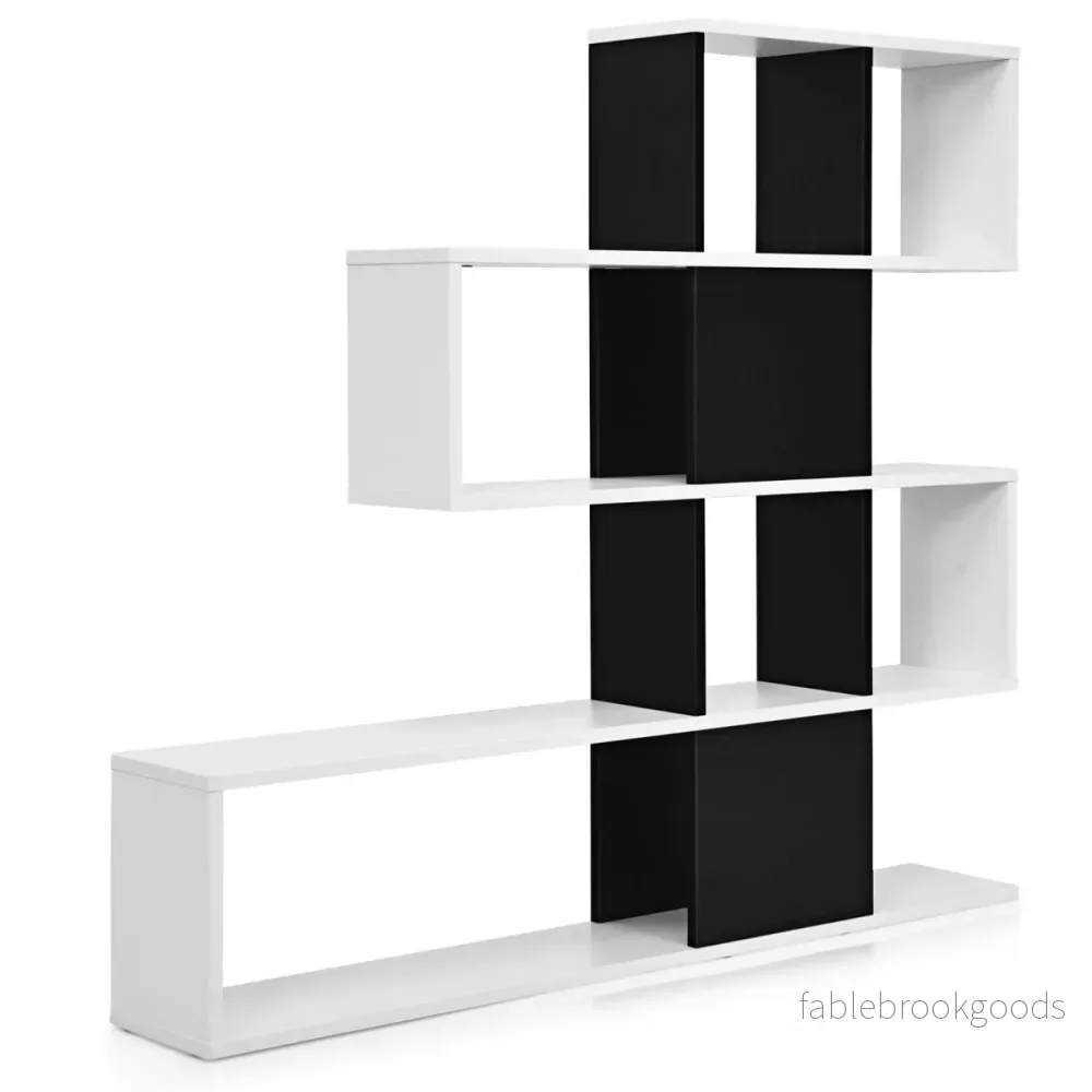 Modern – rumsavdelare i trä i våningsstil för böcker och – 5 120 x 19,5 x 109 cm – Svart och vit - Bild 2