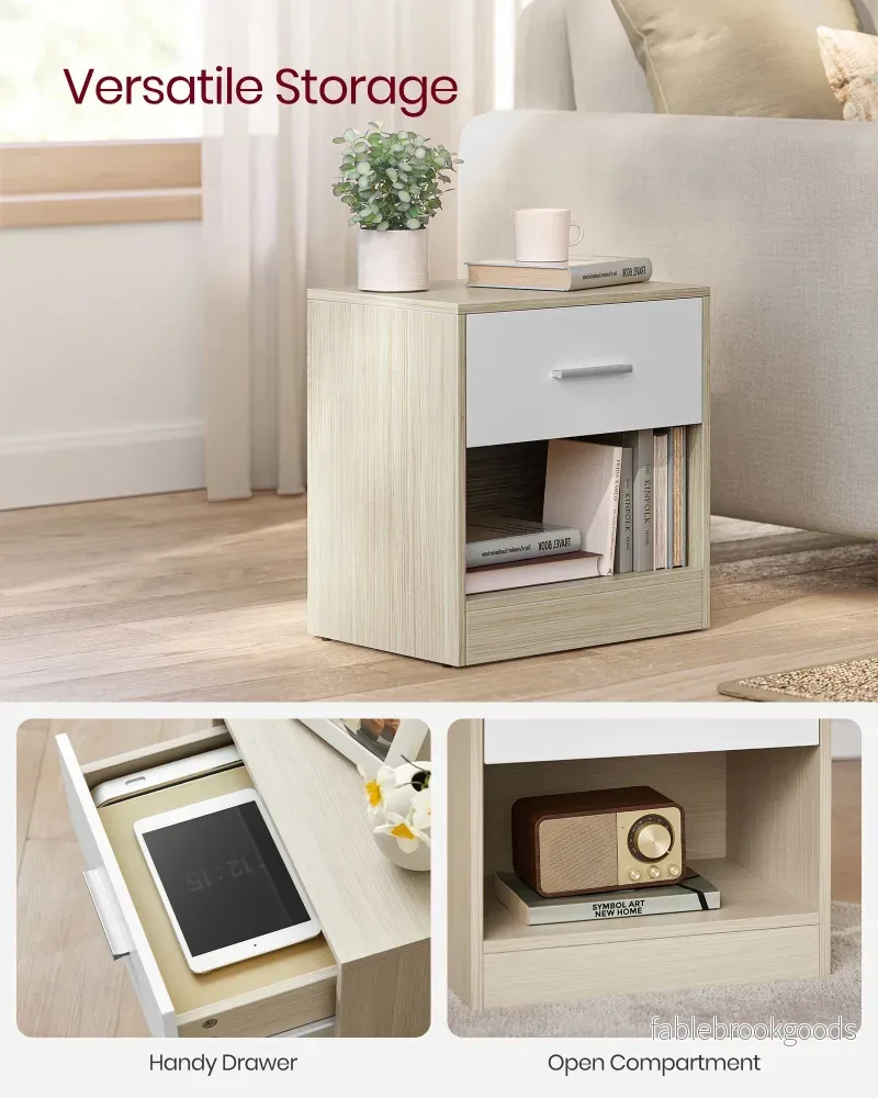 Sängbord med låda – Modern Design – Klassisk Vit - Bild 3