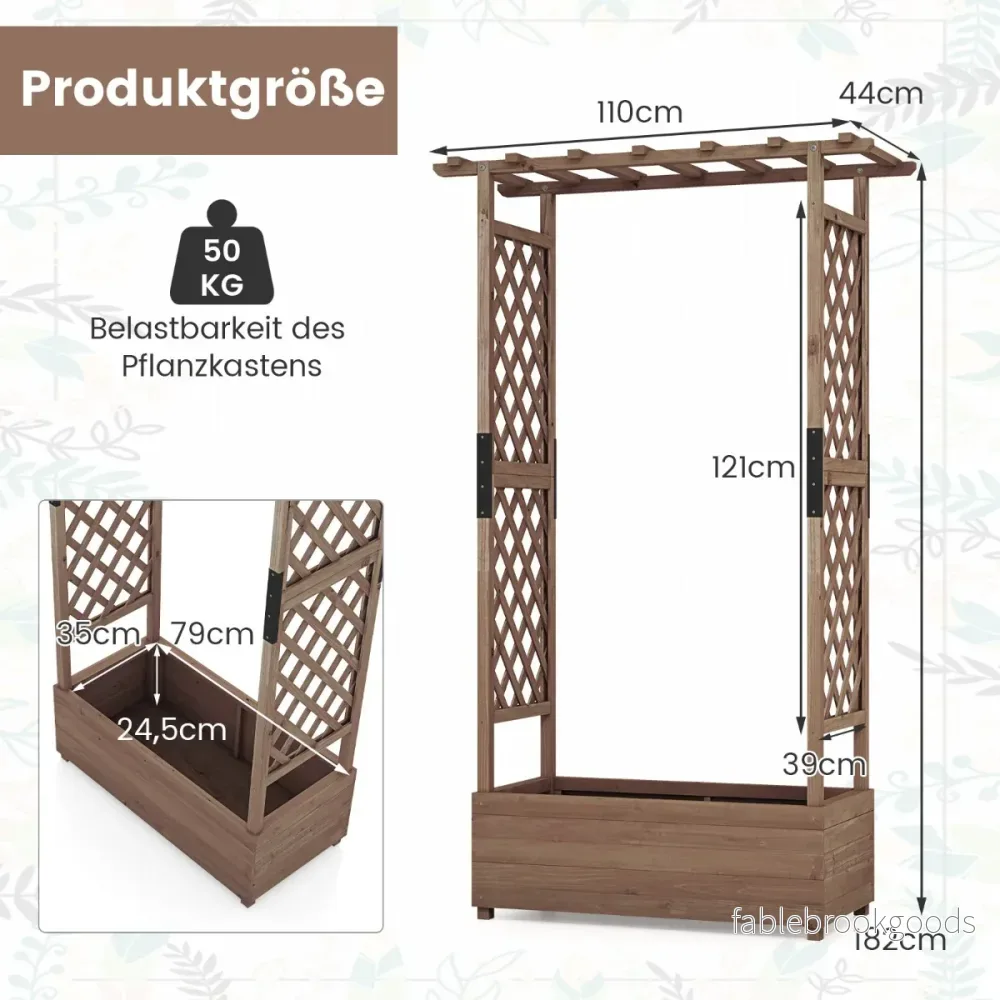 Höjdodling – med spaljé och hängande tak, planteringslåda stöd – 110 x 44 x 182 cm – Brun - Bild 2