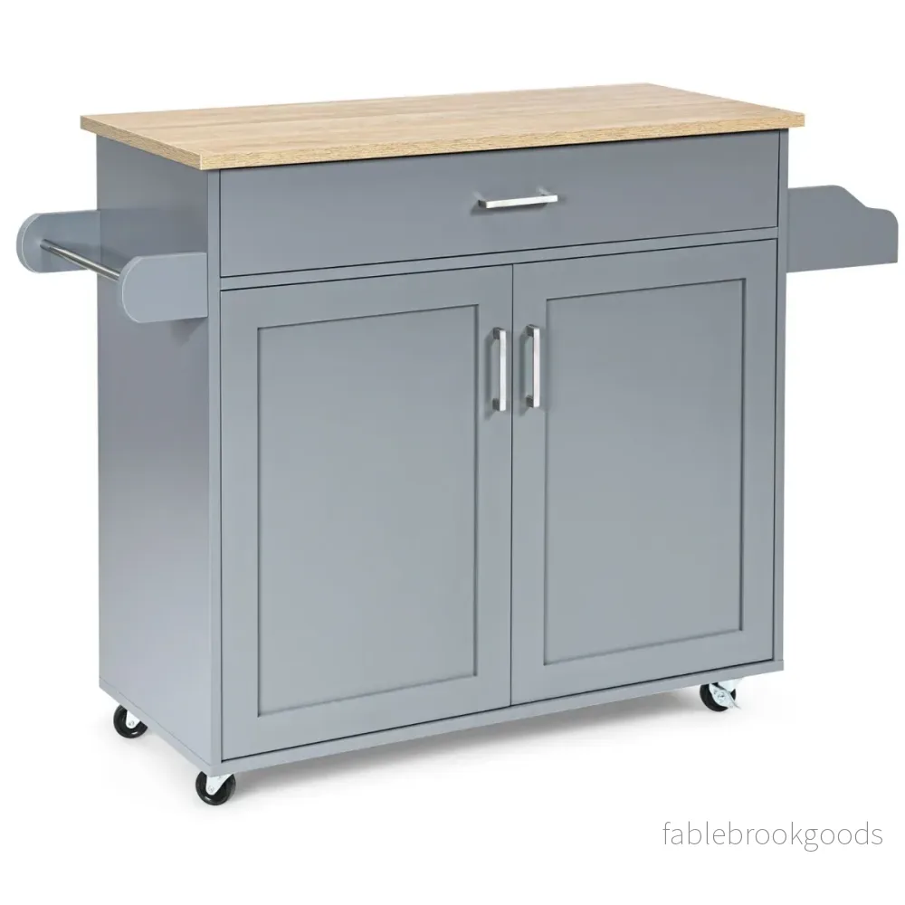 Kitchen – Island Cart Rullande förvaringsvagn Stort skåp + – 116 x 40 x 85 cm – Grå