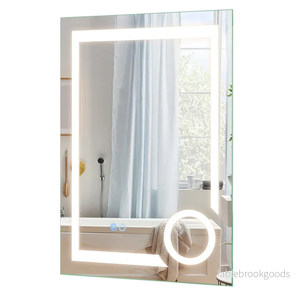 Badrumspegel – med belysning, imskydd och faldig förstoringsspegel, – 3 70 x 50 cm