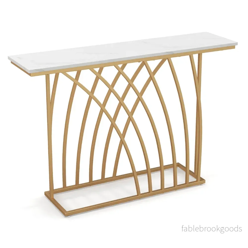 Smalt – konsolbord med marmorlook och geometrisk metallram – 120 x 30 x 80 cm – Guld