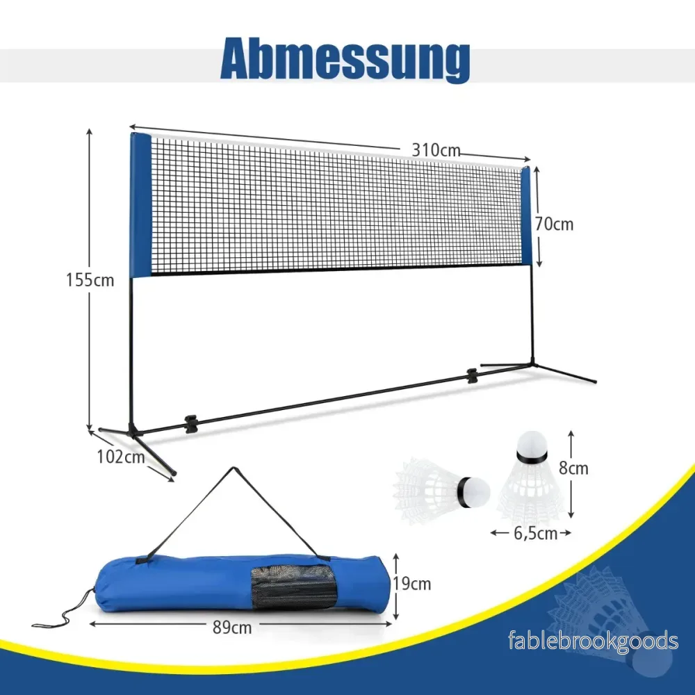 Badmintonnät – med stativ, höjdjusterbart fjäderbollar och bärväska – 2 310 x 102 x 89-155 cm – Svart - Bild 2