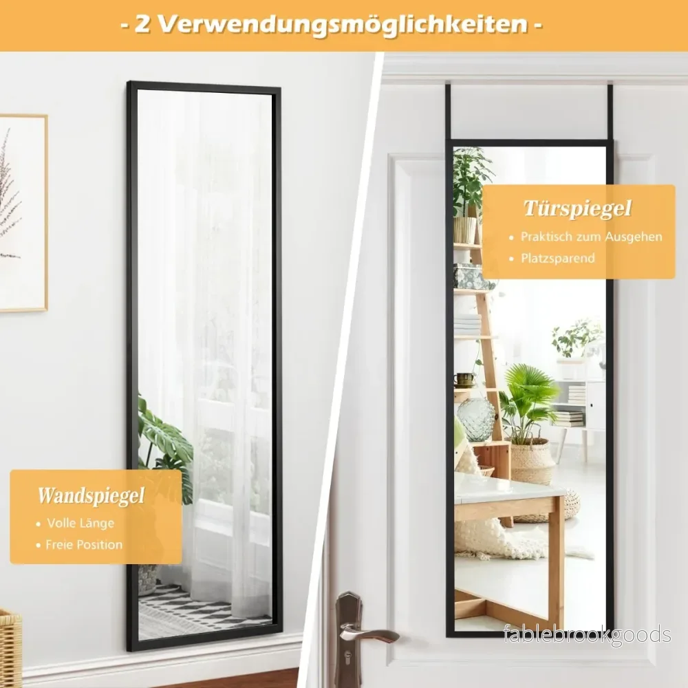 Väggspegel – Dörrspegel Hellängdsspegel med höjdjusterbara hängkrokar – Svart - Bild 3