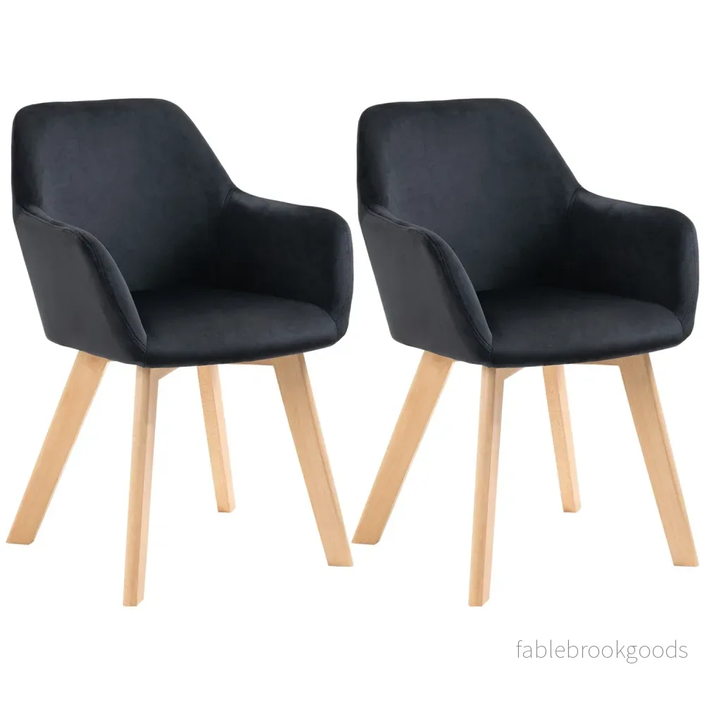 Ergonomiska svarta köksstolar Set om 2, trä & polyester