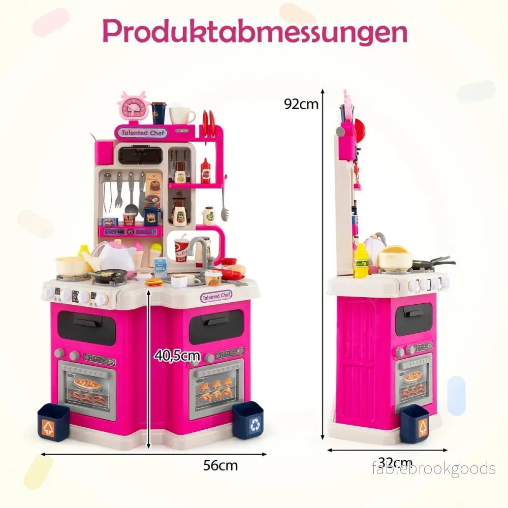 Barnkök – i hörnformat med ljud och ljus spis, lekdiskbänk tillbehör – 75 – Rosa - Bild 2