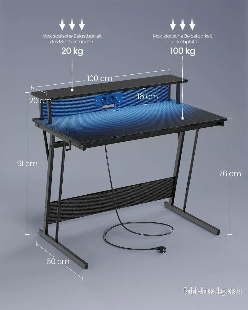 Skrivbord med Power Strip – Kompakt och funktionellt – Sooty Black - Bild 3