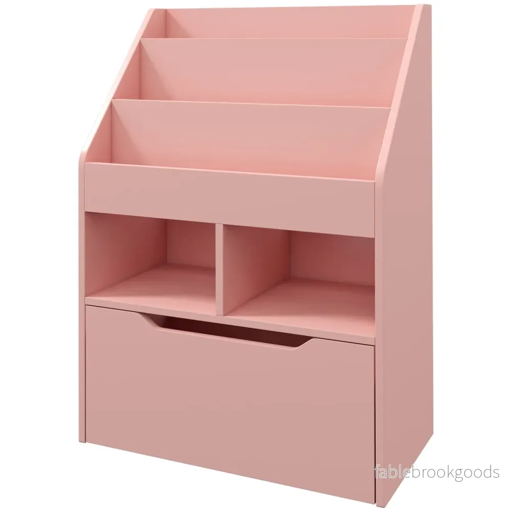 Barnbokhylla med låda, Rosa, 60 x 30 x 90 cm