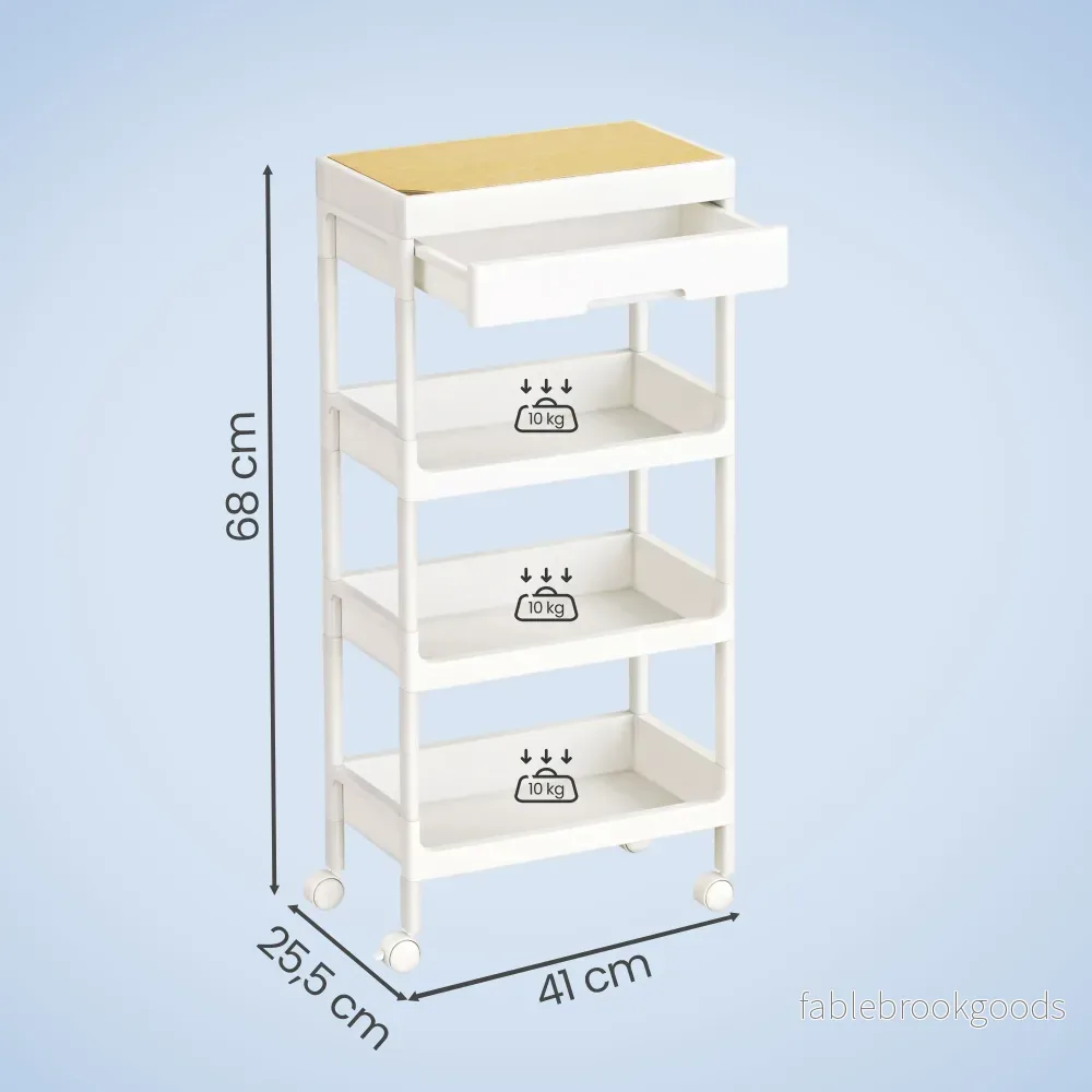 Keukentrolley - 4 Niveaus - Afneembaar Blad - Op Wielen - Wit/eiken - Bild 3