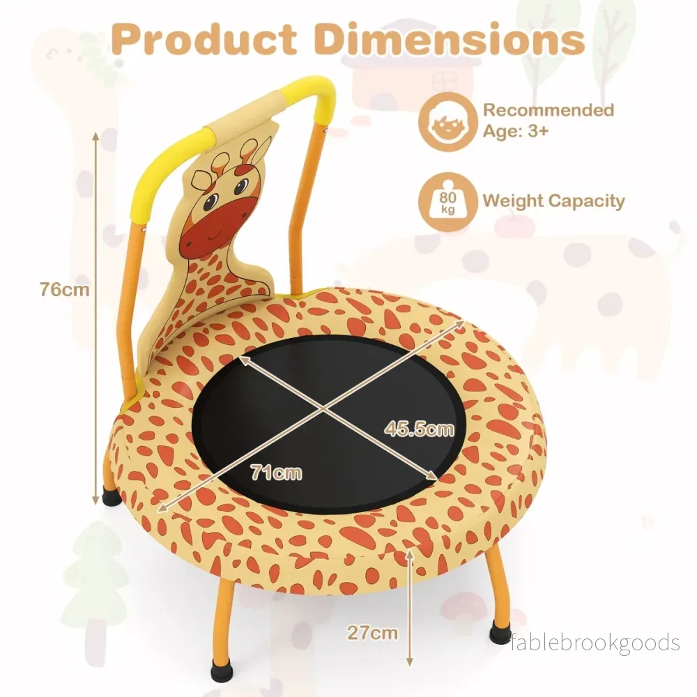 Barnstudsmatta – med handtag och kantfodral Minitrampolin giraffmotiv – Ø 71 cm – Orange - Bild 2
