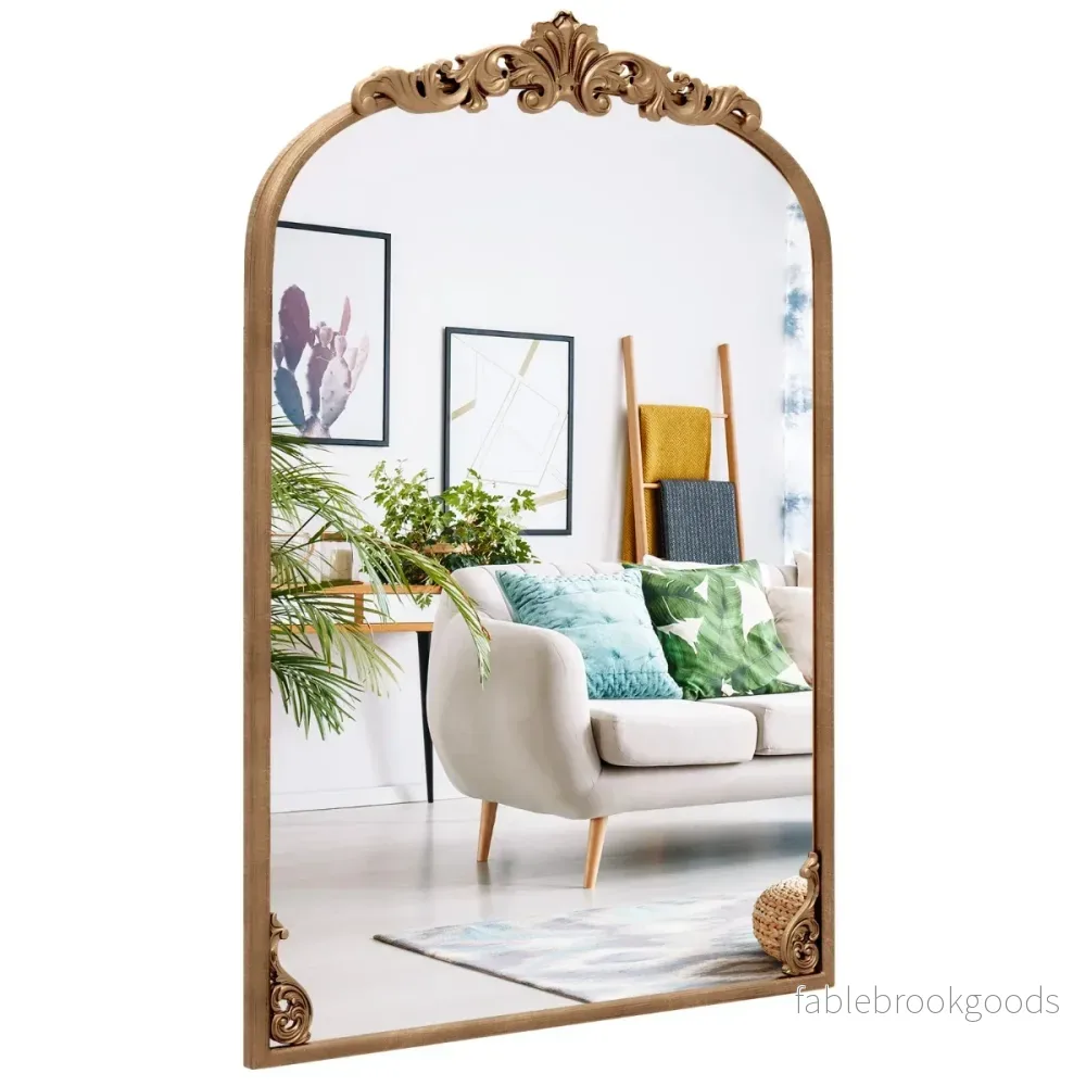 Bågspegel – Gyllene traditionell vintagebarockspegel med metallram Antik – 95 cm x 66 cm – Guld
