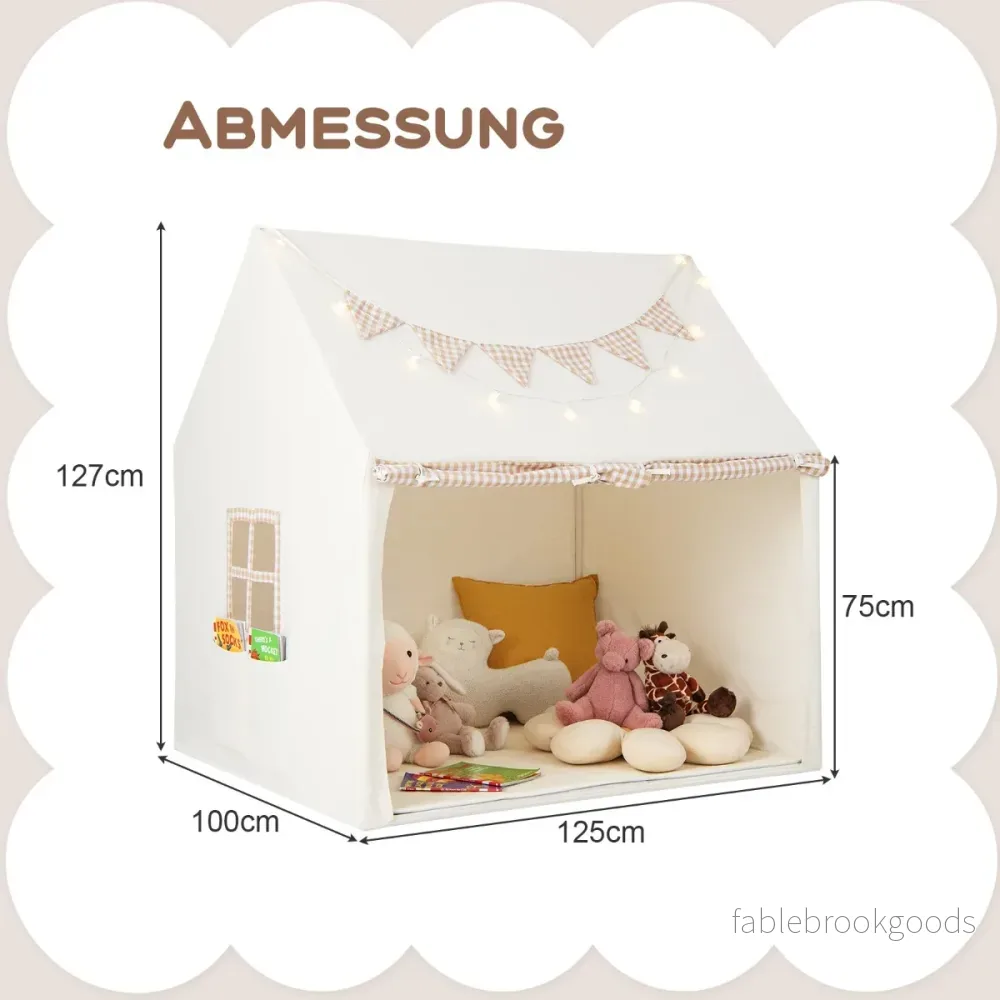 Barntält – för inomhusbarn lekstuga med matta och lampor – 125 x 100 x 127 cm – Beige - Bild 2