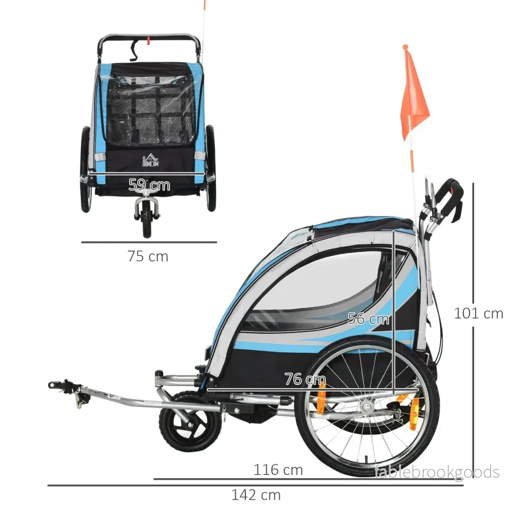 Cykelsläp & barnvagn, 360° svängbar, stålram, blå/svart - Bild 3