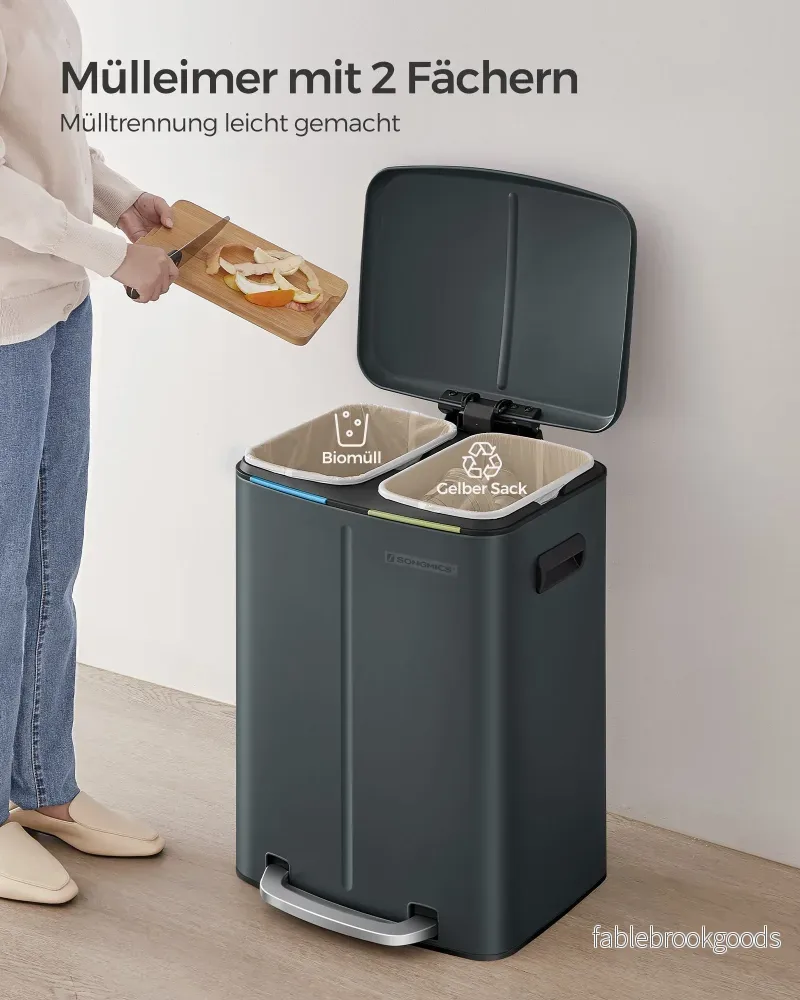 Kök Prullen Bin - 2 × 20 L - med mjukt nära lock - Gröngrå - Bild 3
