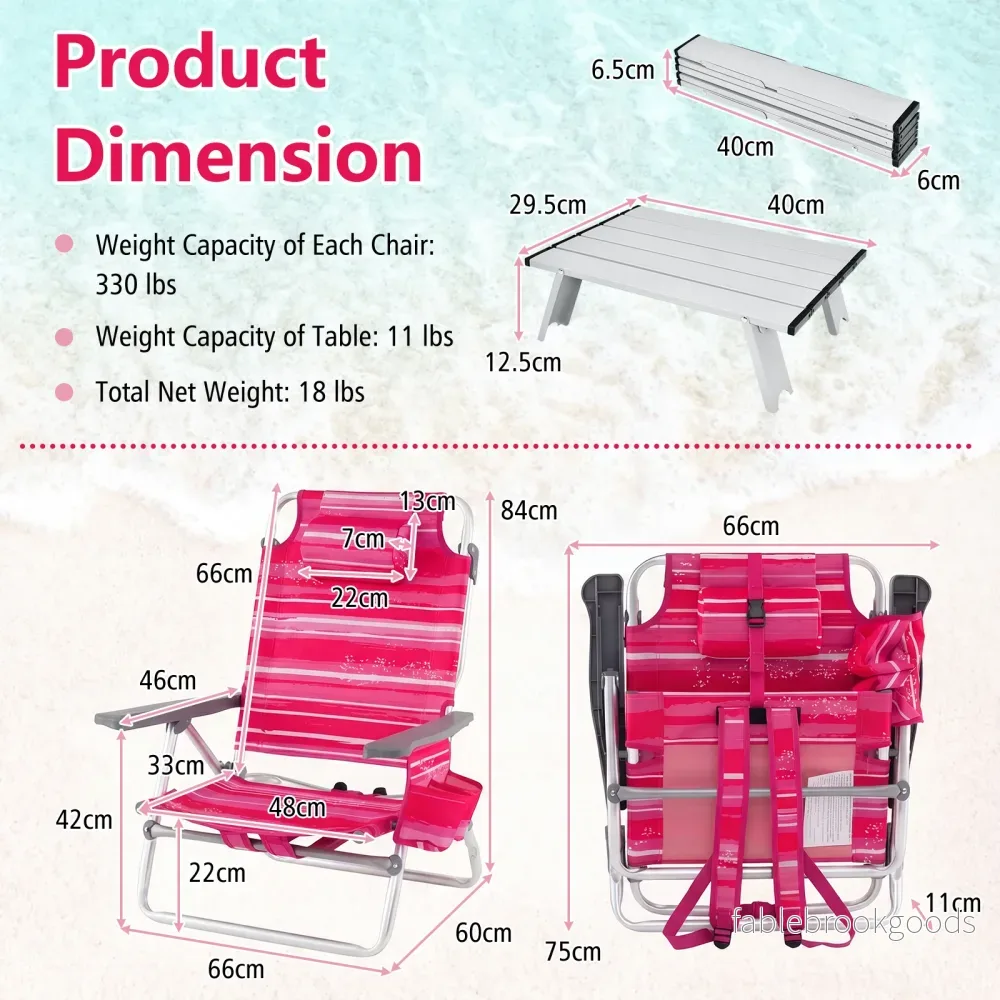 pack – strandstolar med bord, hopfällbara campingstolar justerbart ryggstöd – 2 – Rosa - Bild 2