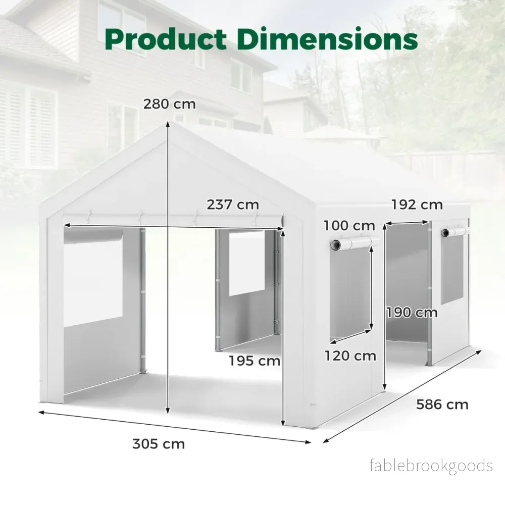 Vinterfast – Tältgarage med Avtagbara Sidoväggar och Rullportar Ventilerade Fönster Carport – Vit - Bild 2
