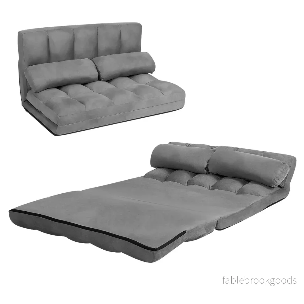 Golvsoffa – Justerbar bäddsoffa Lazy med kuddar – 2 – Grå - Bild 2
