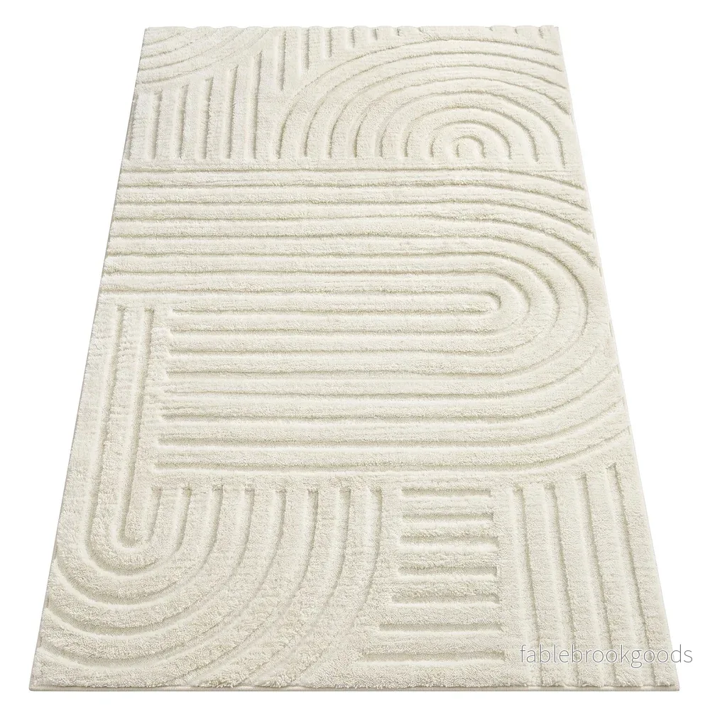 Vloerkleed – 150 x 80 cm – 3D Geometrisch Patroon – Wasbaar – Crèmewit Vloerkleed – 150 x 80 cm – 3D Geometrisch Patroon – Wasbaar – Crèmewit