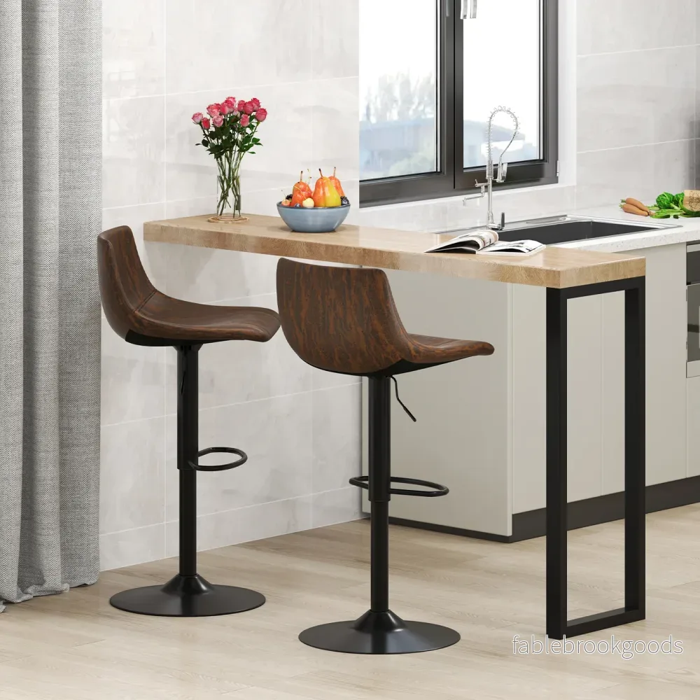 pack – Barstolar höj och sänkbara, snurrbara med ryggstöd fotstöd, rustik – 2 60-82 cm – Brun - Bild 3