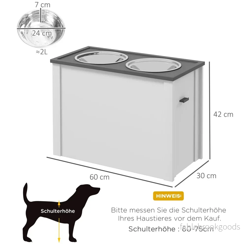 Hundfoderstation med förvaring & 2L skålar - Vit - Bild 3
