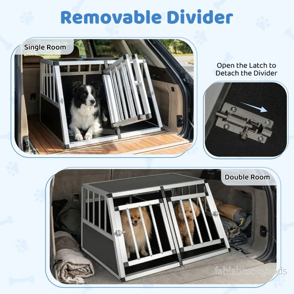 Rese – hundbur Aluminium hundtransportbur med låsbar dörr avtagbar avskiljningsvägg – Silver - Bild 3