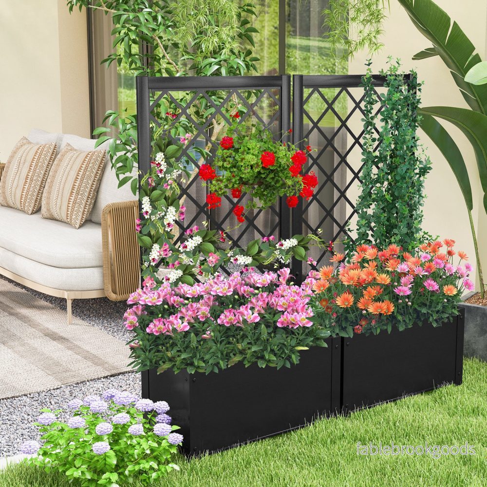 Höjdodling – med spaljé Metallplanteringslåda för klätterväxter grönsaker blommor – 112 cm – Svart - Bild 3