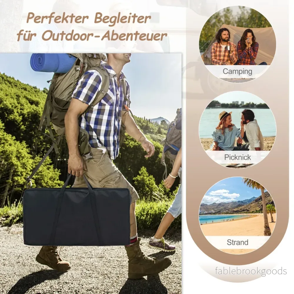 Set – med hopfällbara campingbord bordsskiva i trä och strandbord aluminiumstomme – 2 – Natur - Bild 2