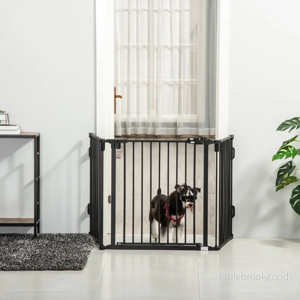Justerbar hundbarriär med automatisk dörr, vikbara 3 paneler - Bild 2
