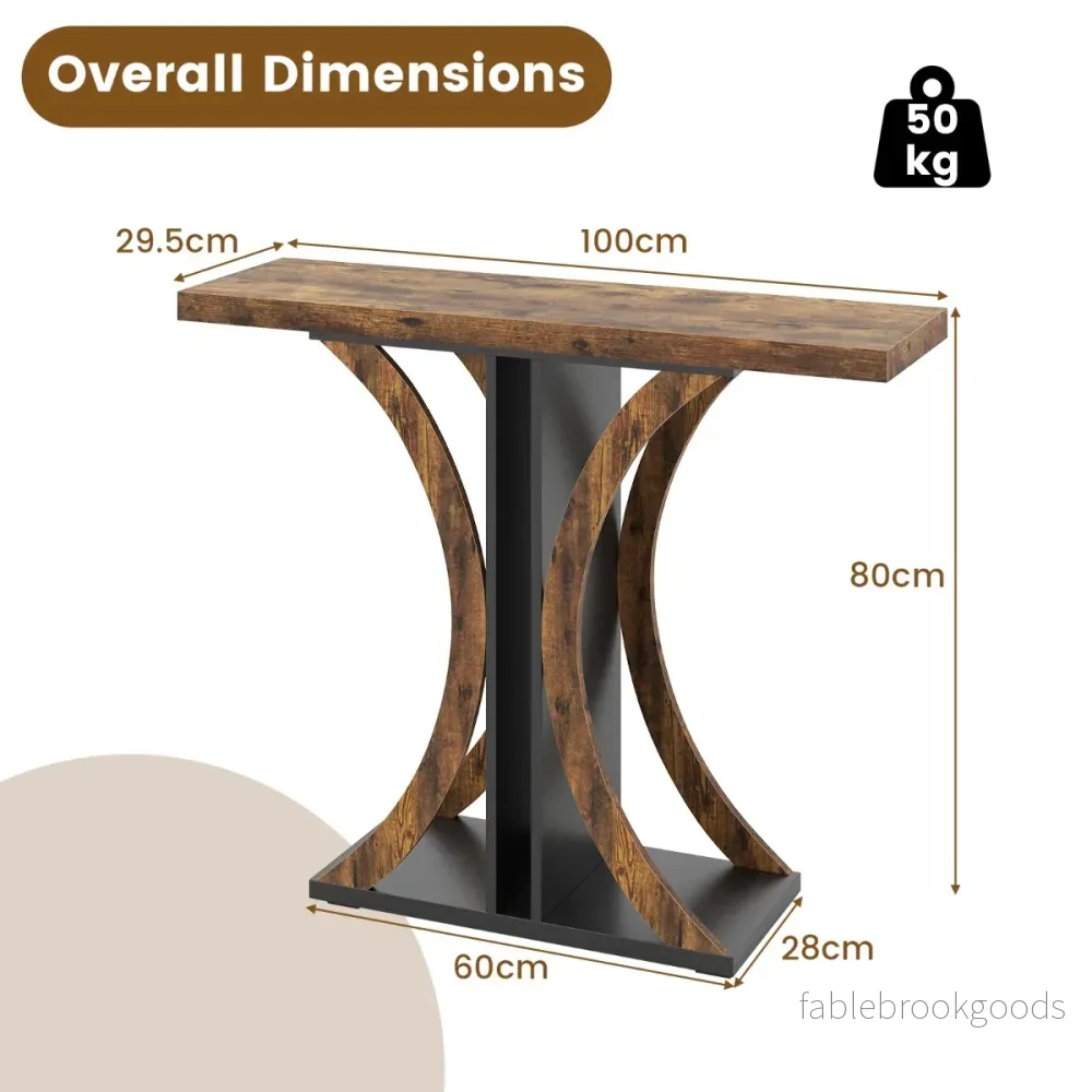 Smal – konsolbord med geometriskt metallställ i industristil, hallbord soffbord, brunt. – Rustik brun - Bild 2