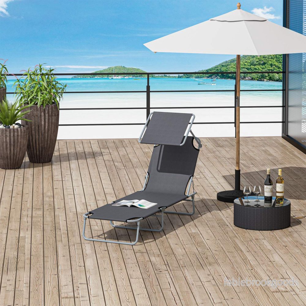 Hopfällbar solstol med solskydd, Grå - 187x58x36 cm - Bild 2