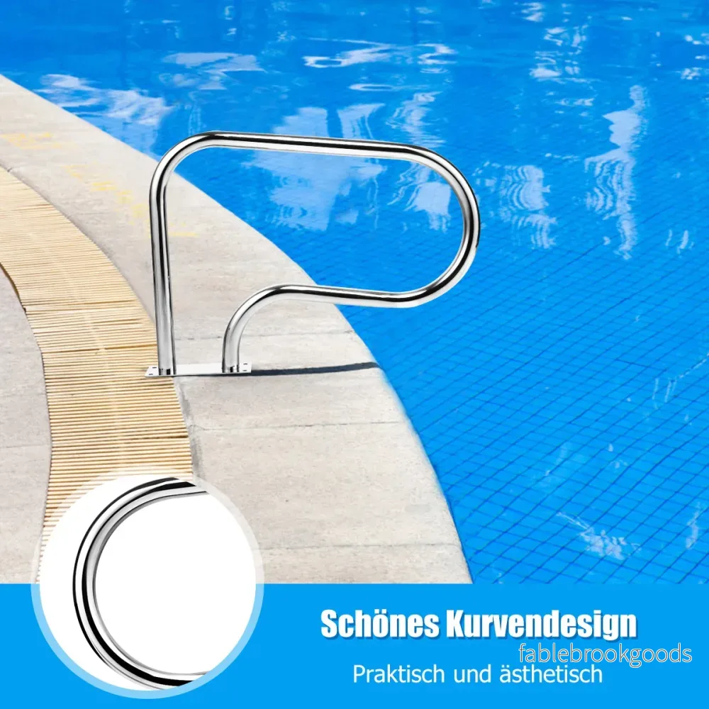 Rostfritt – stål Pool ledstång Simbassäng stege med bottenplatta – 304 – Silver - Bild 3