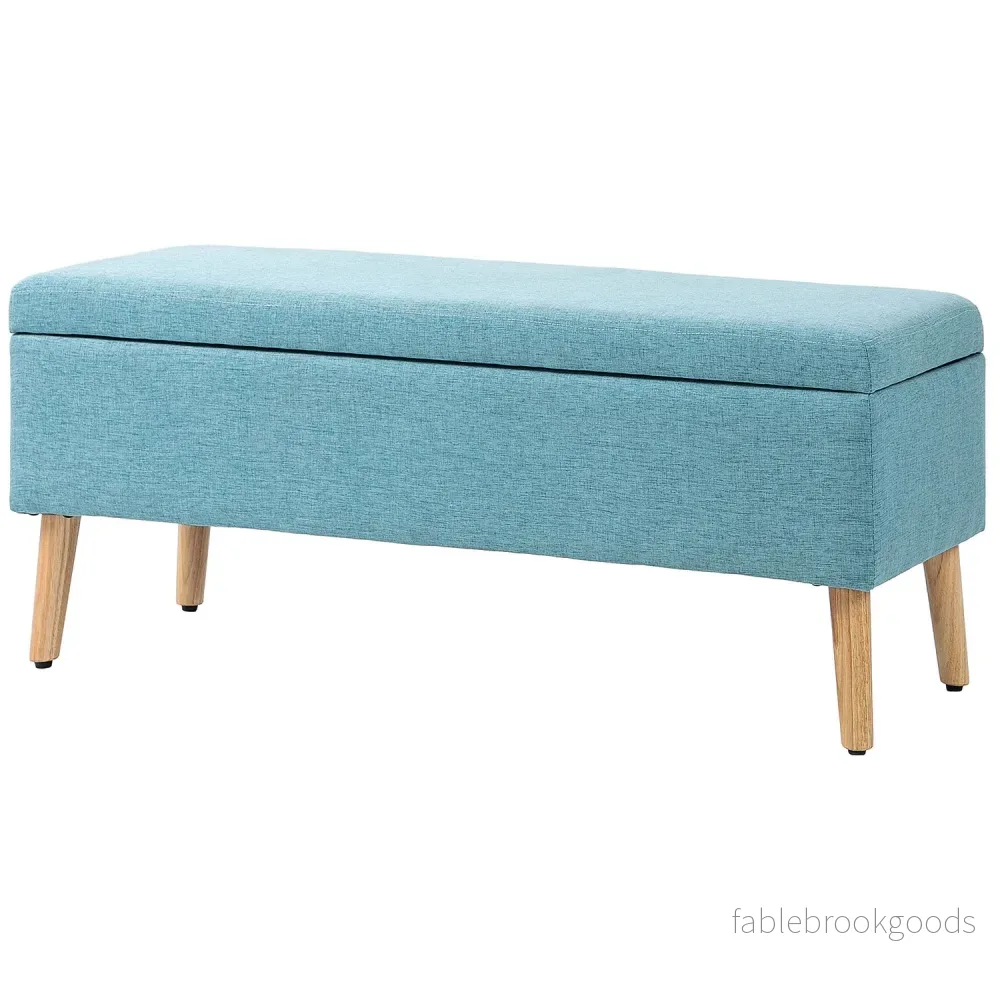 Blå stoppad bänk med förvaring – 110 x 39 x 45 cm
