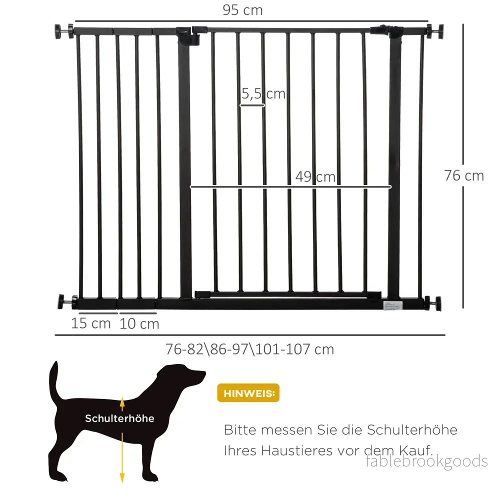 Pet Dog Gate – Black Steel, No-Drill, 76-107x76cm - Bild 3