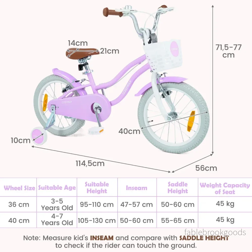 tums – barncykel med stödhjul och korg, höjdjusterbar styrstång sadel – 16 – Lila - Bild 2