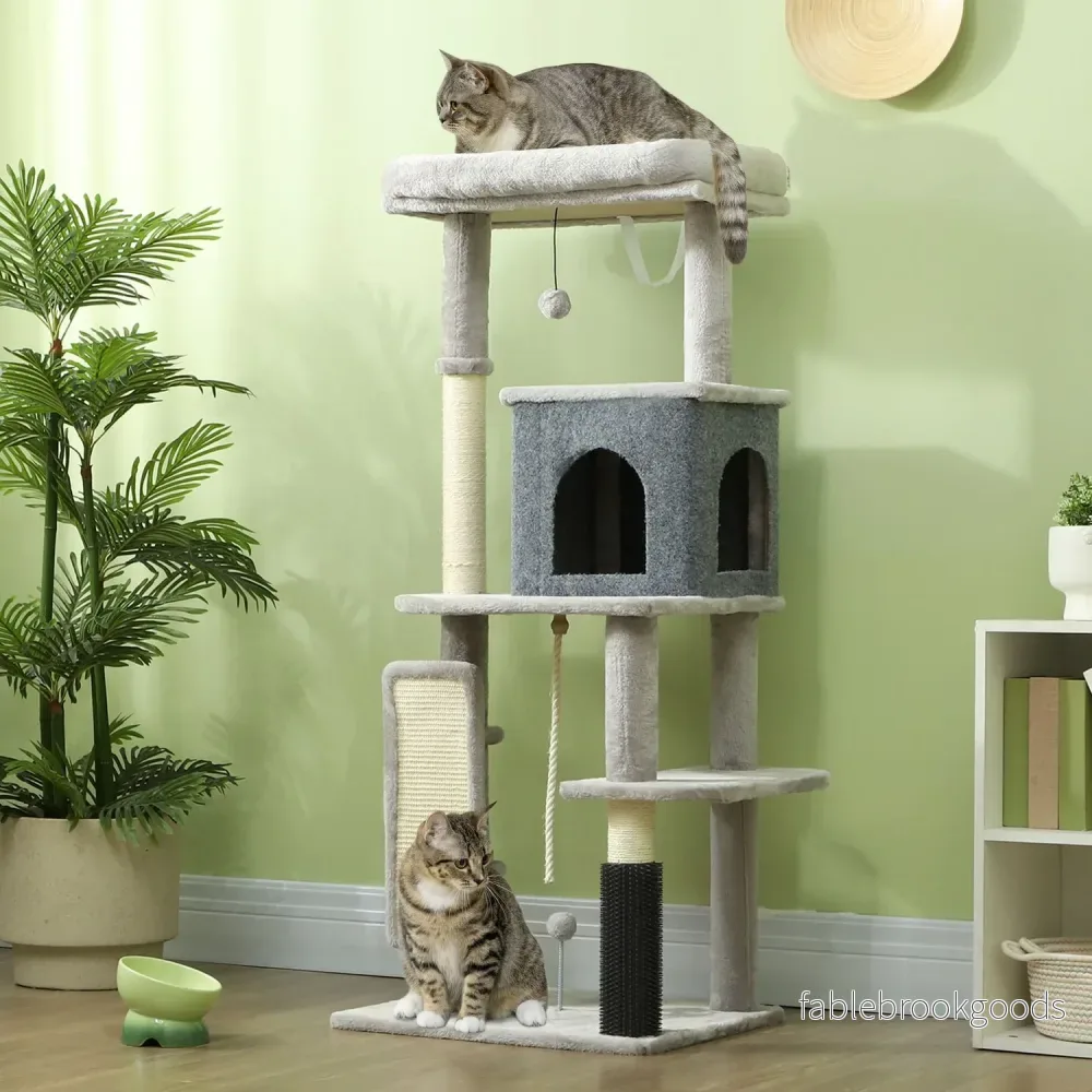 Kattträd med grotta, sisalstolpar & lekboll, 132 cm - Bild 2
