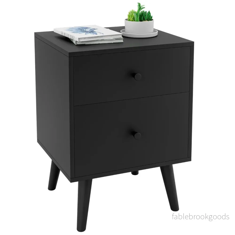 Sängbord – med lådor Sidobord massiva träben – 2 45 x 39,5 x 62 cm – Natur - Bild 2