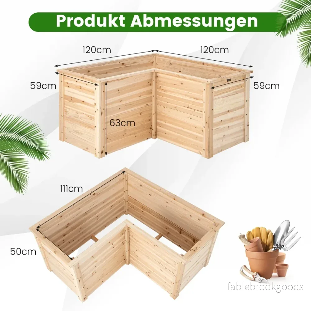 Upphöjd – bädd Träkruka för balkong Trädgårdsterrass Blomlåda Naturlig – 120 x 120 x 63 cm – Natur - Bild 2