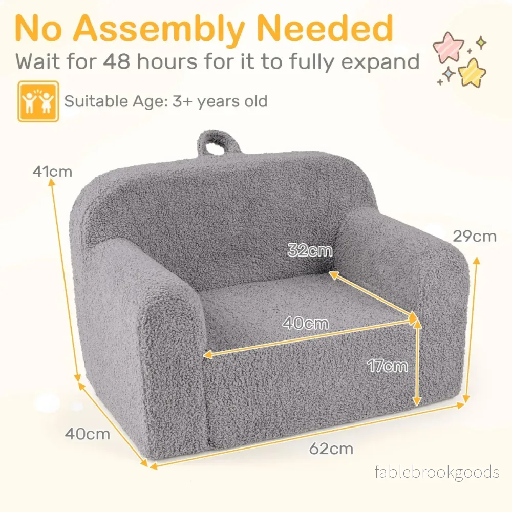 Barnsoffa – Minisoffa med armstöden och ryggstöd, stoppad barnstol – 62 x 40 x 41 cm – Grå - Bild 2