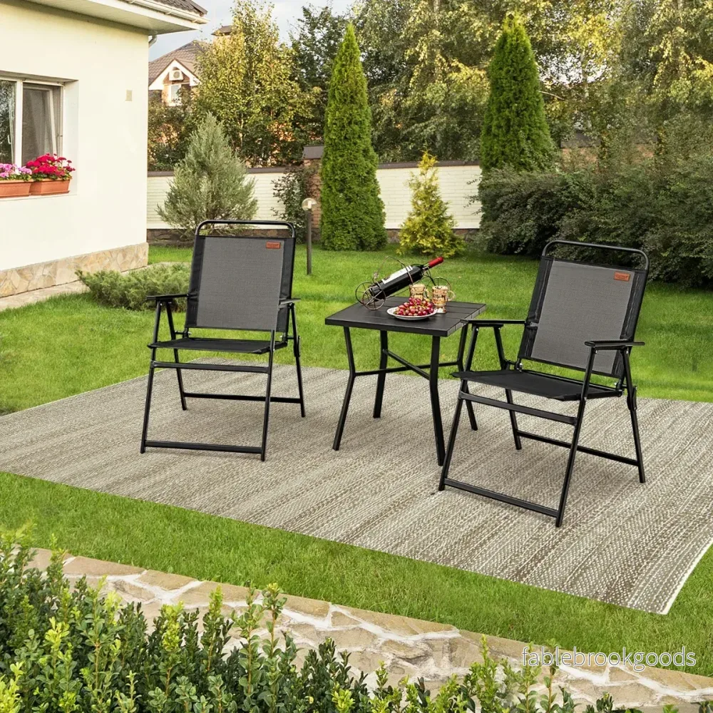 Set – med trädgårdsstolar armstöd och ryggstöd andningsbara sätesfällbara – 4 – Svart - Bild 2