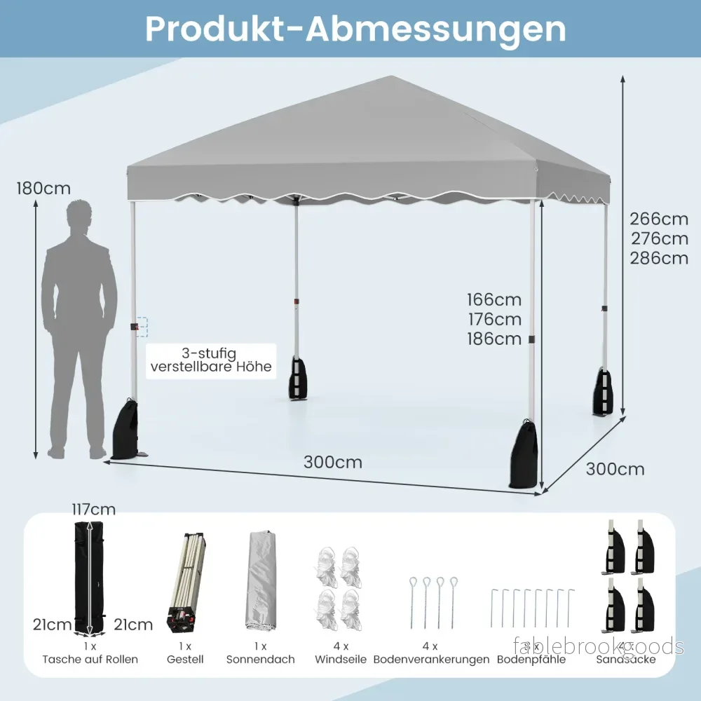 Paviljong – Vattentät med rullväska inklusive vindlinor och sandpåsar tältpinnar – 3 x 3 m 4 4 8 – Grå - Bild 2