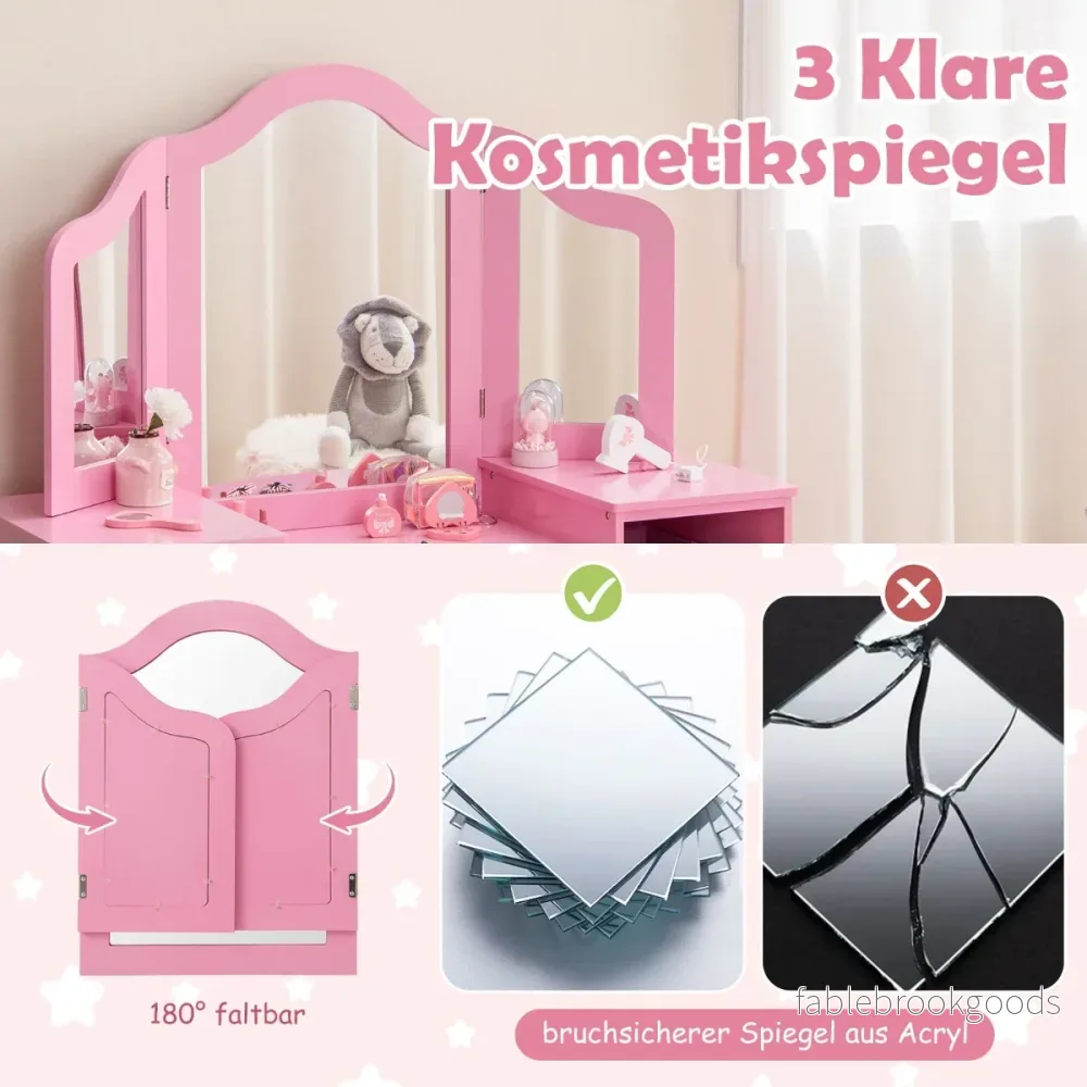 i – sminkbord för barn med avtagbar spegel och förvaringslådor – 2 1 – Rosa - Bild 3