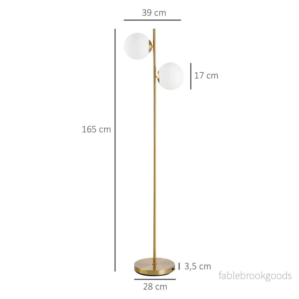 Golvlampa med 2-delad glasskärm – stål & glas, gyllene - Bild 3