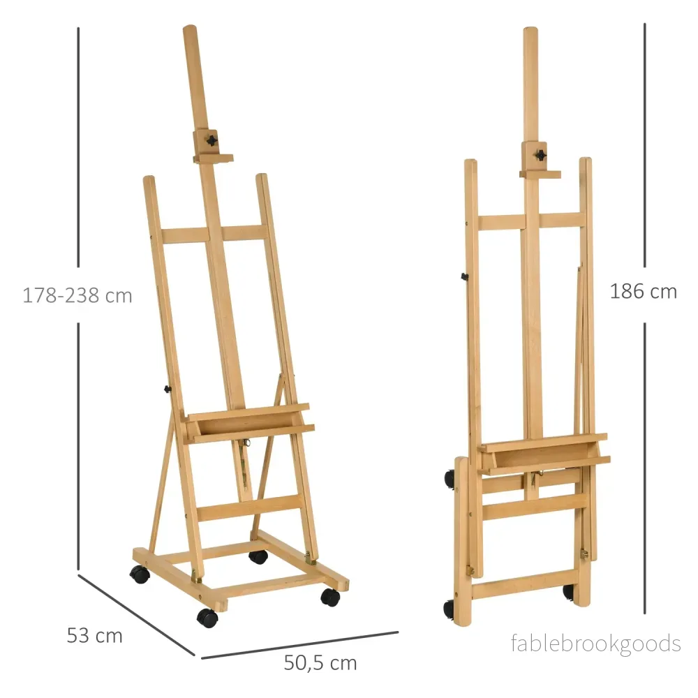 Justerbart staffli i bokträ med hjul – hopfällbart stativ i canvas - Bild 3