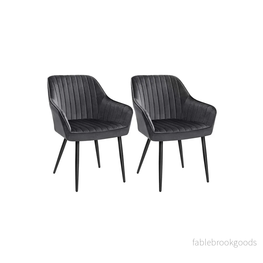 Eetkamerstoelen – Set van 2 – Fluweel – Met Armleuningen – Grijs Eetkamerstoelen – Set van 2 – Fluweel – Met Armleuningen – Grijs