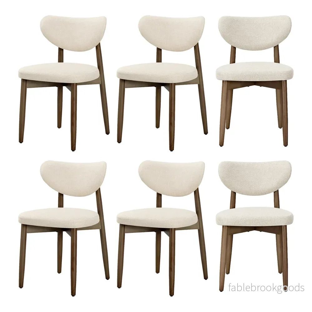 Eetkamerstoelen – Set van 6 – Ergonomische Rugleuning – Massief Hout – Beige Eetkamerstoelen – Set van 6 – Ergonomische Rugleuning – Massief Hout – Beige