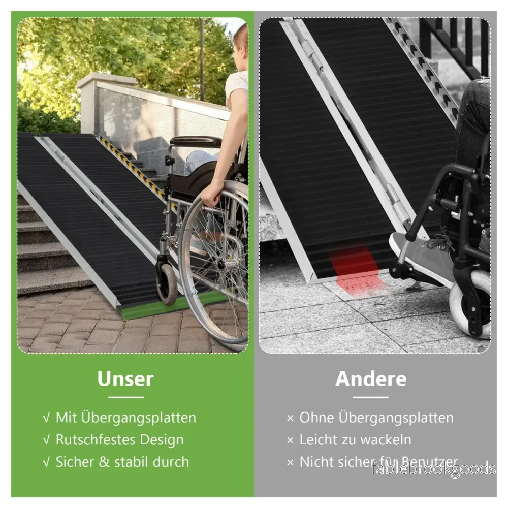 Rullstolsramp – Bärbar och halkskyddad hopfällbar upp till lastkapacitet aluminium – 272 kg 122 x 74 cm – Svart - Bild 2