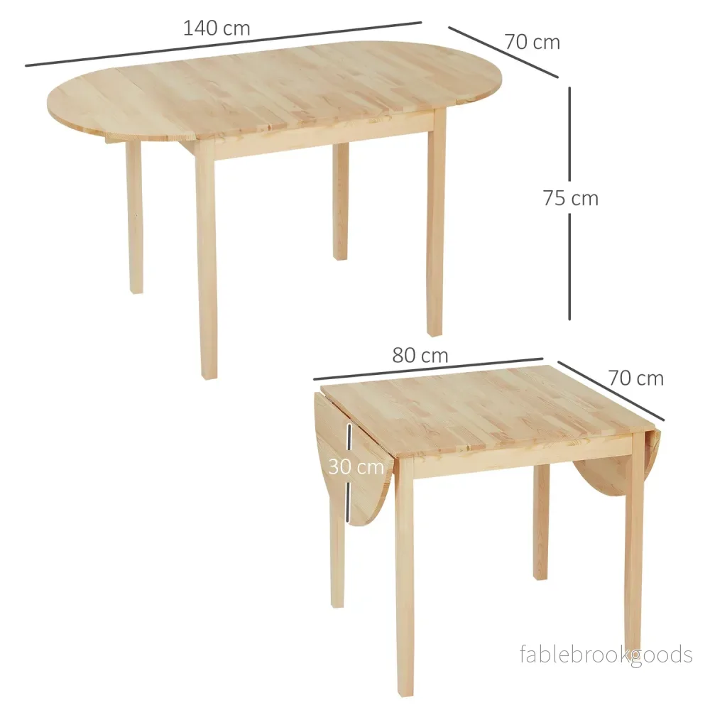 Matbord av trä, hopfällbart köksbord för 6 personer med bladdesign, 140 x 70 x 75 cm, naturligt trä - Bild 3