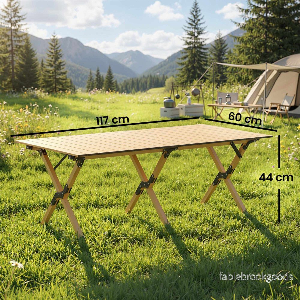 Hopfällbart campingbord i aluminium, 117x60 cm, ihopfällbart trälook - Bild 3