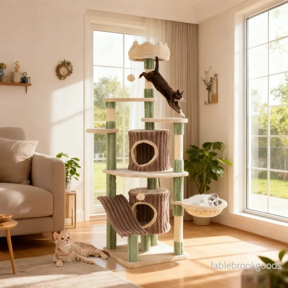 Stor – klätterträd med kattgrottor och bas Klättringsträd – 2 – Grön - Bild 3