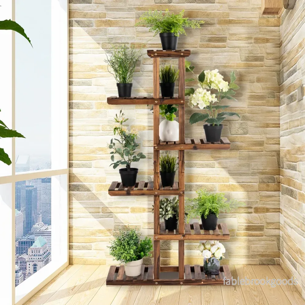 Växttrappa – Trädgård Blomsterhylla Blomstativ – 75 x 25 x 140 cm – Trä